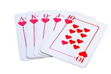 Royal flush cards. Card game, cards on the table. Poker and blackjack