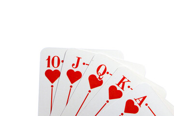 Royal flush cards. Card game, cards on the table. Poker and blackjack