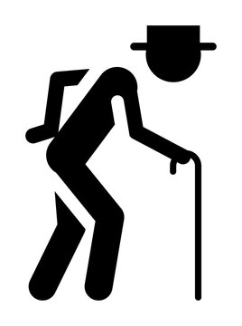 recommend clip art: Adult retired senior man with walking cane icon. Isolated flat vector illustration.