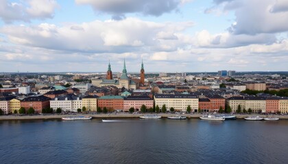 Naklejka premium Vibrant cityscape along the waterfront