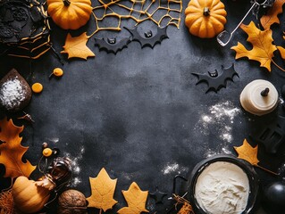 Halloween Cookie Baking Concept Overhead Flat Lay