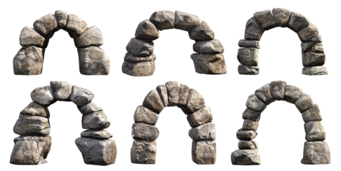 Set of stone arches, isolated on transparent cutout background