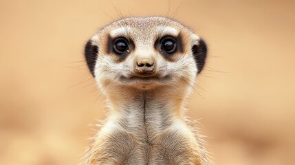 Curious Suricate Standing Alert in the Wild - Close-up Portrait of Small Brown Mammal