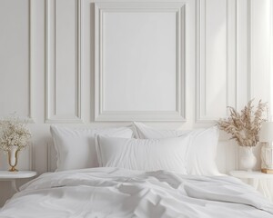 Luxury Hampton Bedroom Interior with Mockup Frame and Cozy Furniture