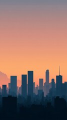 Fototapeta premium Minimalist Urban Silhouettes Against Sunset Gradient