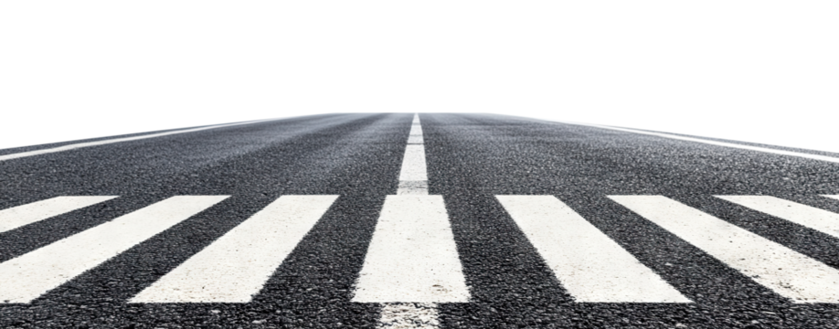Asphalt road with pedestrian crosswalk marking, isolated on transparent cutout background - Powered by Adobe