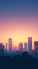 Fototapeta premium Modern City Silhouettes Against a Gradient Sky at Dusk