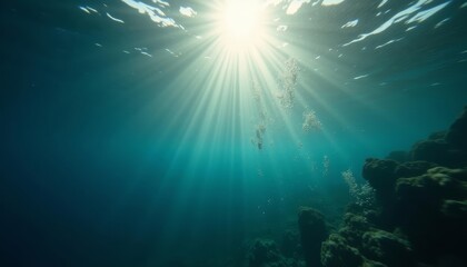 Fototapeta premium Sunlight streaming through the depths of the ocean