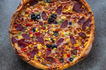 Homemade Italian pizza in close-up