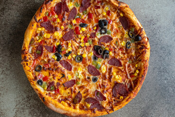 Homemade Italian pizza in close-up