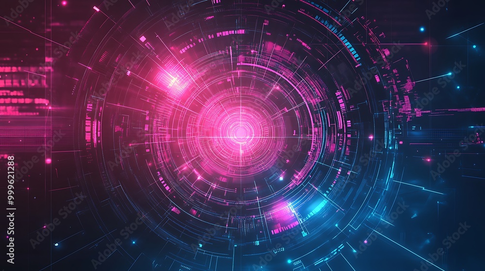 Poster Abstract digital background with glowing circles and lines.
