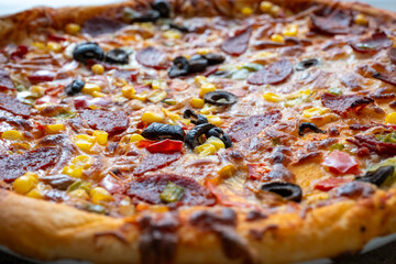 Homemade Italian pizza in close-up
