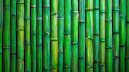 A vibrant pattern of green bamboo stalks, showcasing their natural textures and colors, perfect for backgrounds and eco-friendly designs.