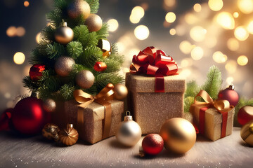Still life di oggetti e decorazioni per Natale e Capodanno.