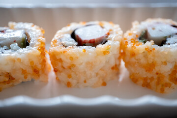 california roll sushi with crab in close up