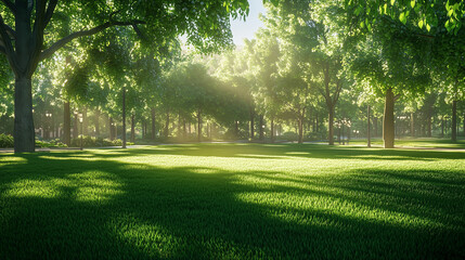 Obraz premium Sunlit Green Park with Tall Trees