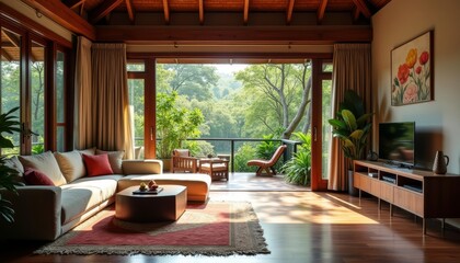  Sunny Living Room with Large Windows and Balcony