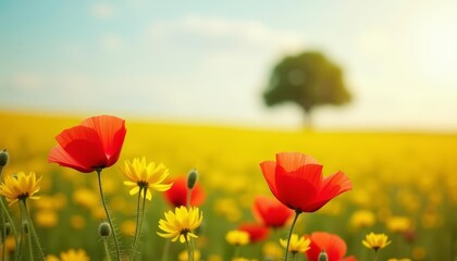 Fototapeta premium Blooming in the sun A field of vibrant flowers