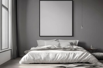 Modern Bedchamber Interior with Large Bed and Empty Poster