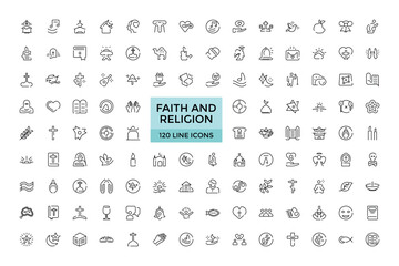faith and Religion line icon collection. Big UI icons set, Thin outline icons pack. Vector illustration, Pixel perfect.