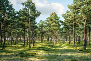 Obraz premium A scenic view of a dense forest with numerous trees, ideal for outdoor or nature-themed projects