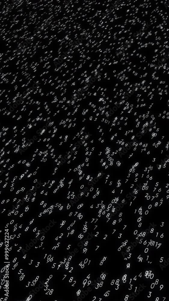Poster endless quantity of numbers flying and blinking in digital space. animation. business or hacking tec