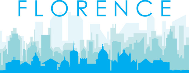 Obraz premium Blue panoramic city skyline poster with bluish misty transparent background buildings of FLORENCE, ITALY