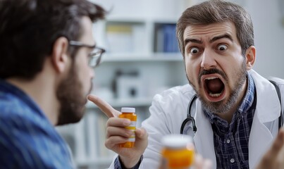 Doctor angrily confronts patient about medication.