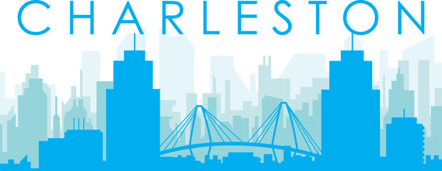 Fototapeta premium Blue panoramic city skyline poster with bluish misty transparent background buildings of CHARLESTON, UNITED STATES