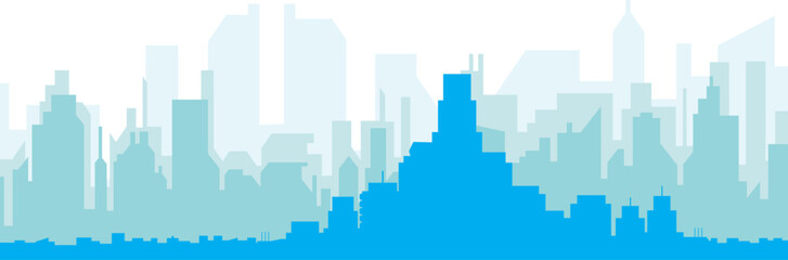 Blue panoramic city skyline poster with bluish misty transparent background buildings of BOGOTA, COLOMBIA