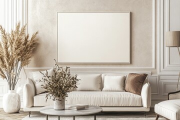 Elegant Living Room Interior with Canvas Artwork and Contemporary Furniture