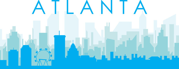 Obraz premium Blue panoramic city skyline poster with bluish misty transparent background buildings of ATLANTA, UNITED STATES