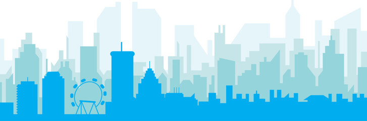 Fototapeta premium Blue panoramic city skyline poster with bluish misty transparent background buildings of ATLANTA, UNITED STATES