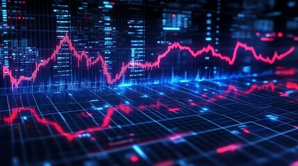 A digital grid with a red line graph showing fluctuations.