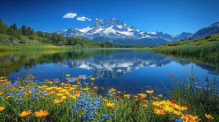 Scenic View of Lake and Snow-Capped Mountains