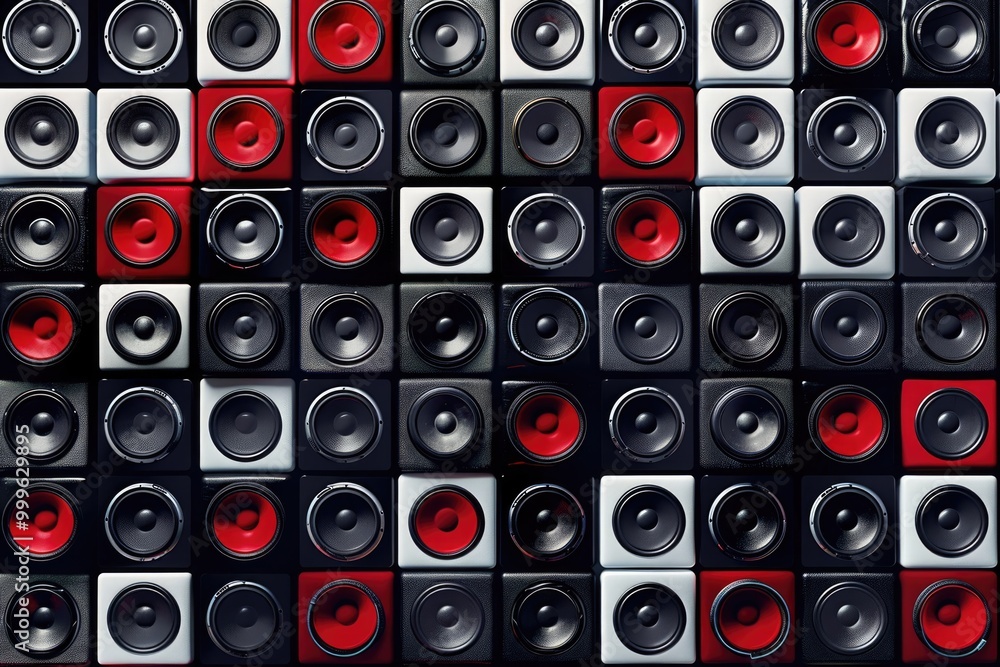 Aufkleber a group of stacked speakers in various sizes and colors, ideal for use in public events or parties