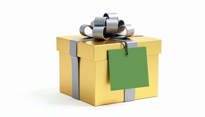  A golden gift box with a green tag ready to surprise