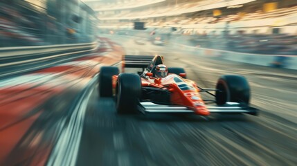 Obraz premium A high-speed racing car speeding along the track