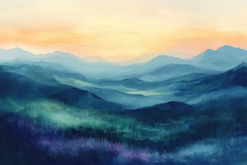Fototapeta premium Serene Mountain Landscape at Sunrise with Soft Colors