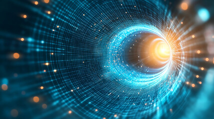 Obraz premium A mesmerizing digital tunnel of light and energy, illustrating the concepts of speed, travel, and futuristic technology.