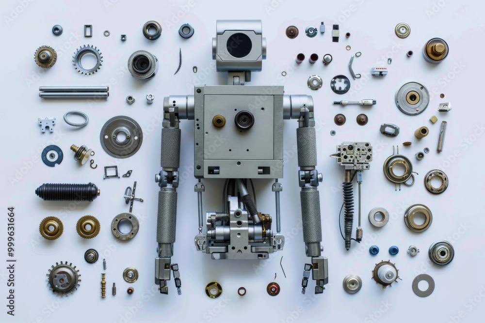 Poster robot components arranged on a clean white background