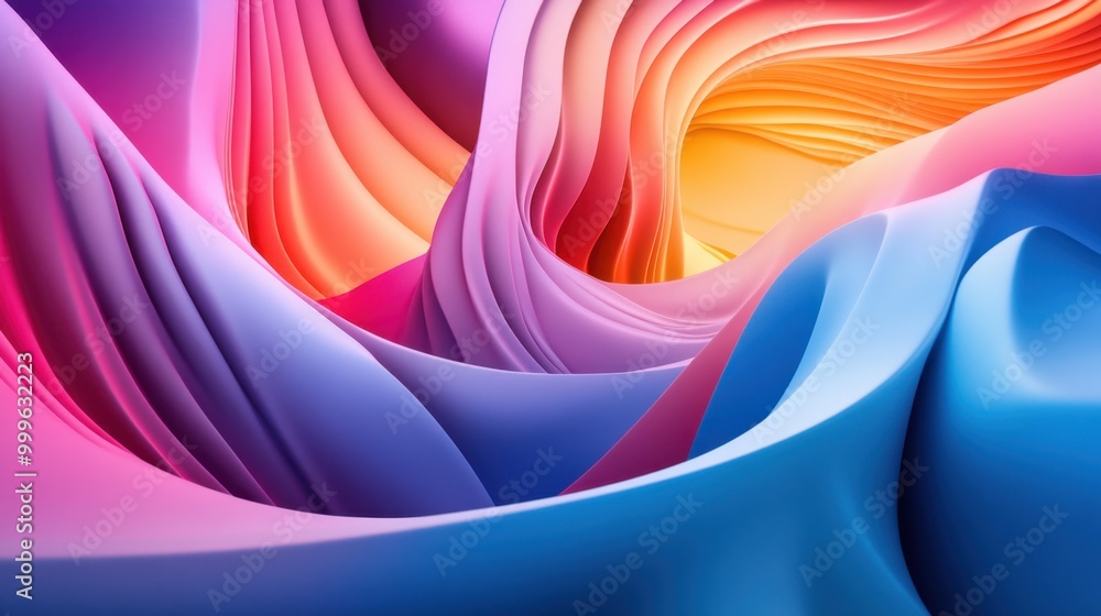 Poster vivid multi-colored gradients flowing over abstract structures, creating a modern and stylish archit