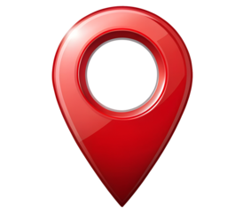 Red location icon, location pointer symbol and red map pin on a transparent background