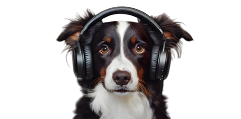 Portrait of dog with headphones isolated on transparent background