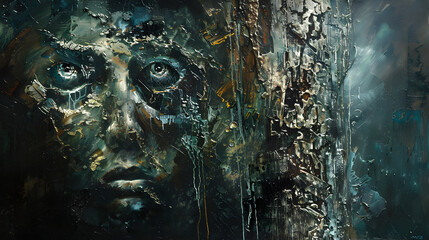 Obraz premium Abstract Portrait of Face with Textured Brushstrokes 