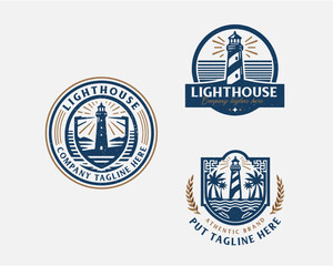 Set bundle vintage lighthouse marine logo for business company