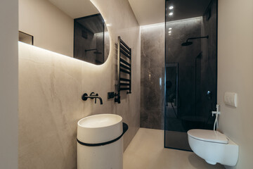 Interior of modern bathroom in house