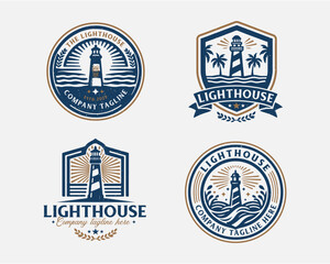 Set bundle vintage lighthouse marine logo for business company