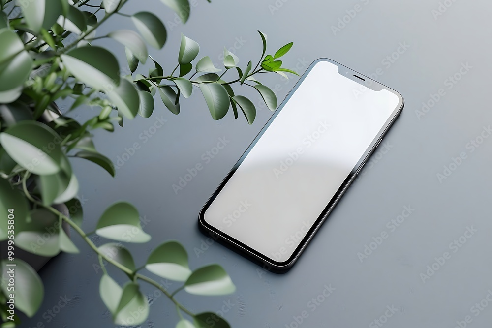 Poster smartphone with white screen on the table. 3d rendering.