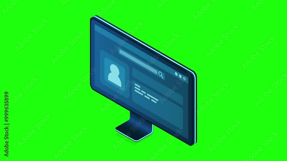 Poster isometric monitor animation. computer monitor isometric desktop. modern monitor. 4k video animated i